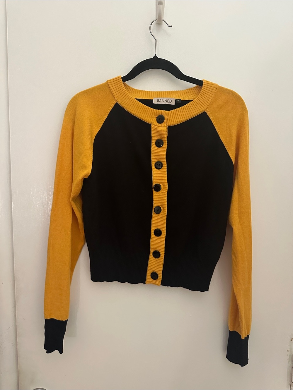 BANNED Black Cardigan with Mustard Trim with Fabulous Tiger on the back - Picture 3 of 4